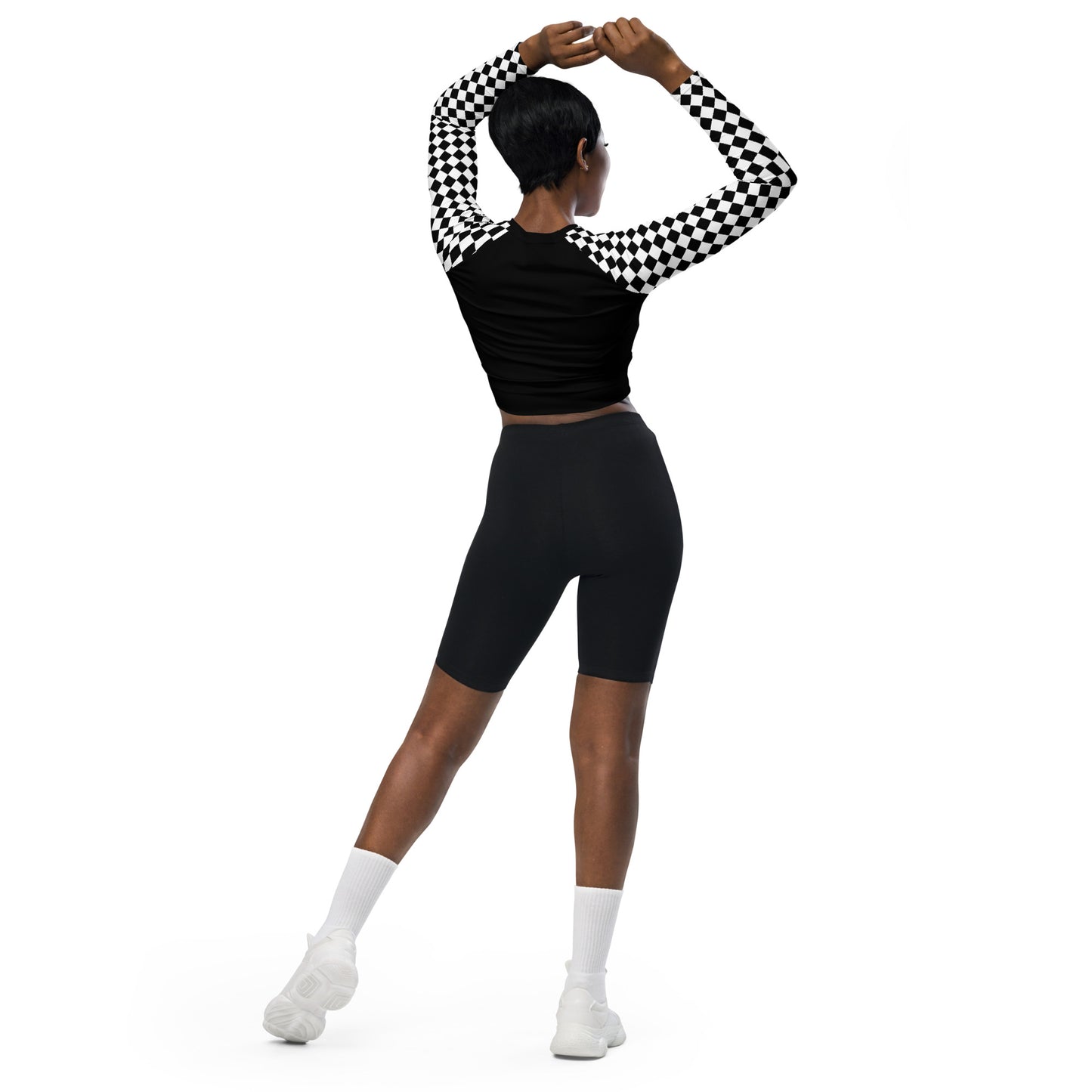 Geometric B&W Recycled Long Sleeve Crop Top