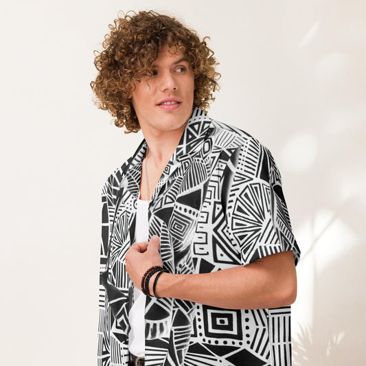 Geometric B&W Unisex Button Shirt