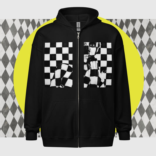 Geometric B&W Unisex Heavy Blend Zip Hoodie