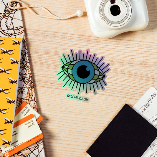 Green Checkers Eye Holographic Stickers